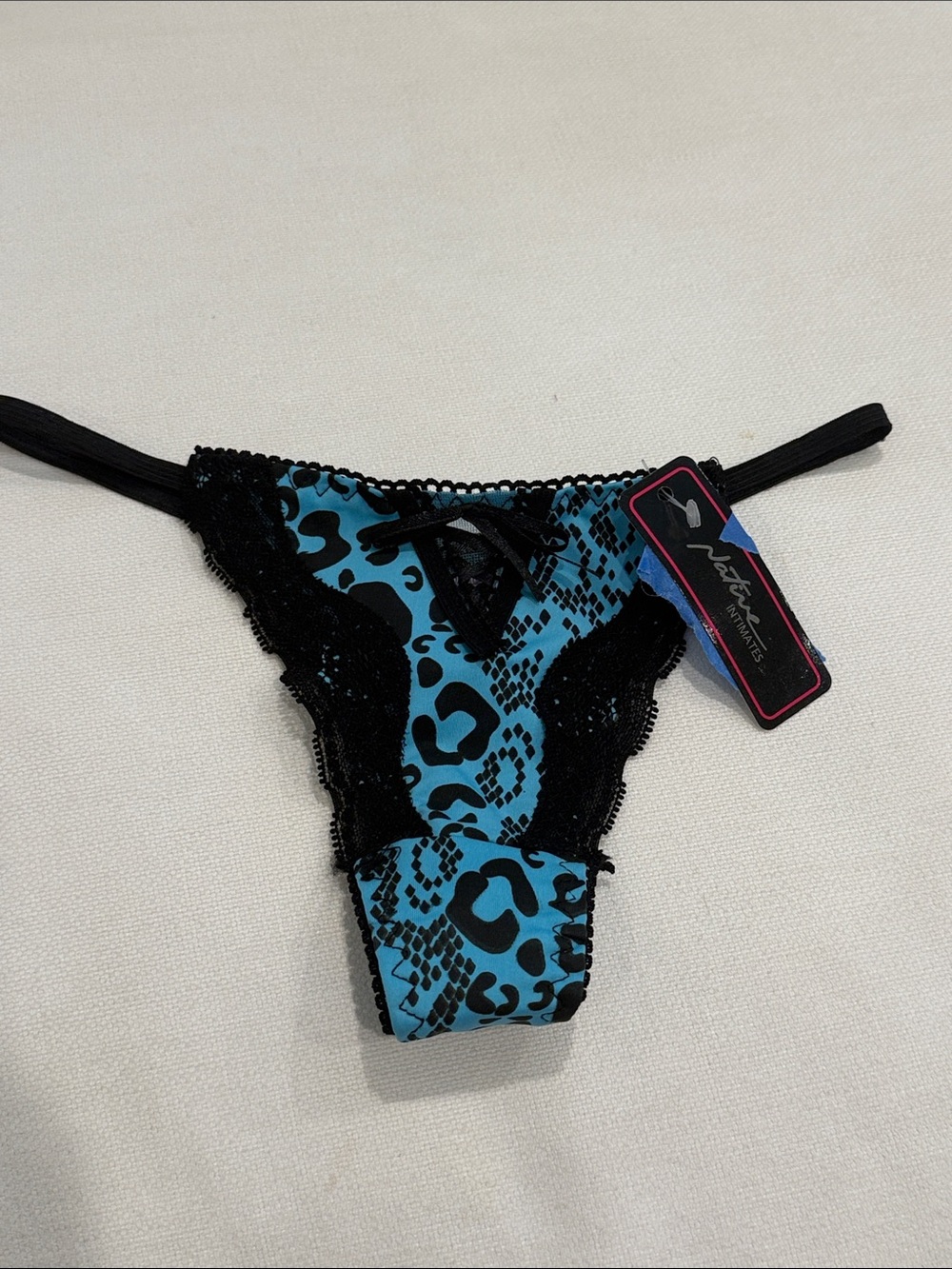 Native Blue Leopard Print Lace Trim Thong